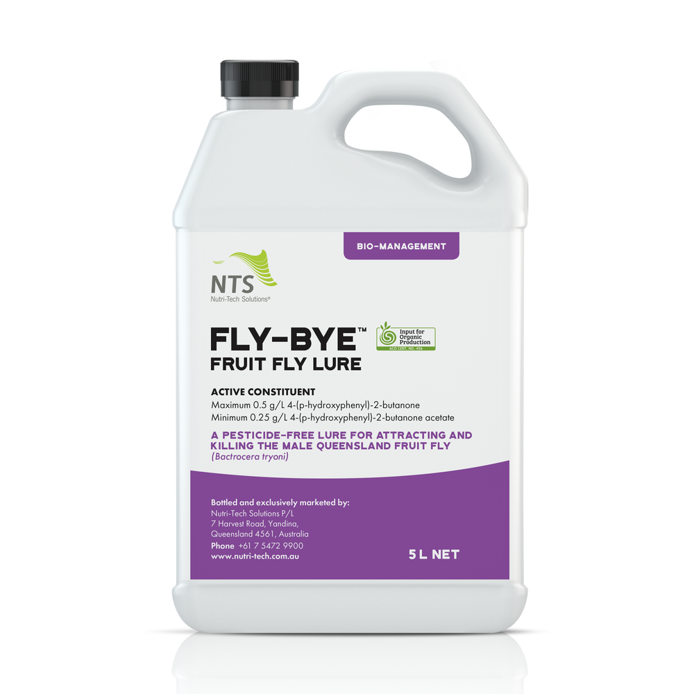 A photograph of NTS Fly-Bye bio-management in 5 L container on transparent background.
