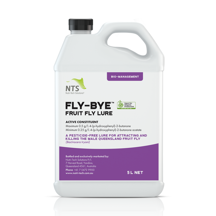 A photograph of NTS Fly-Bye bio-management in 5 L container on transparent background.