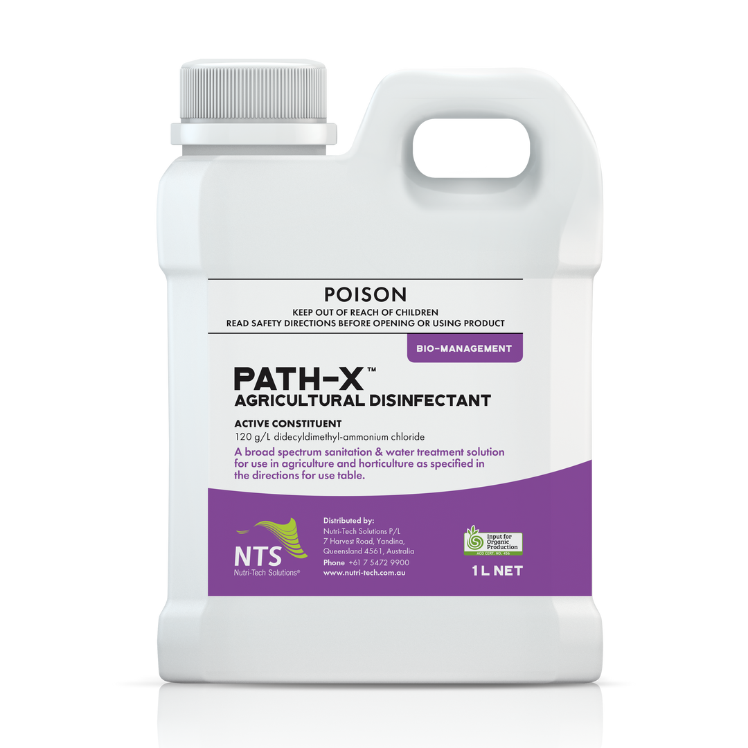 A photograph of NTS Path-X bio-management in 1 L container on transparent background.